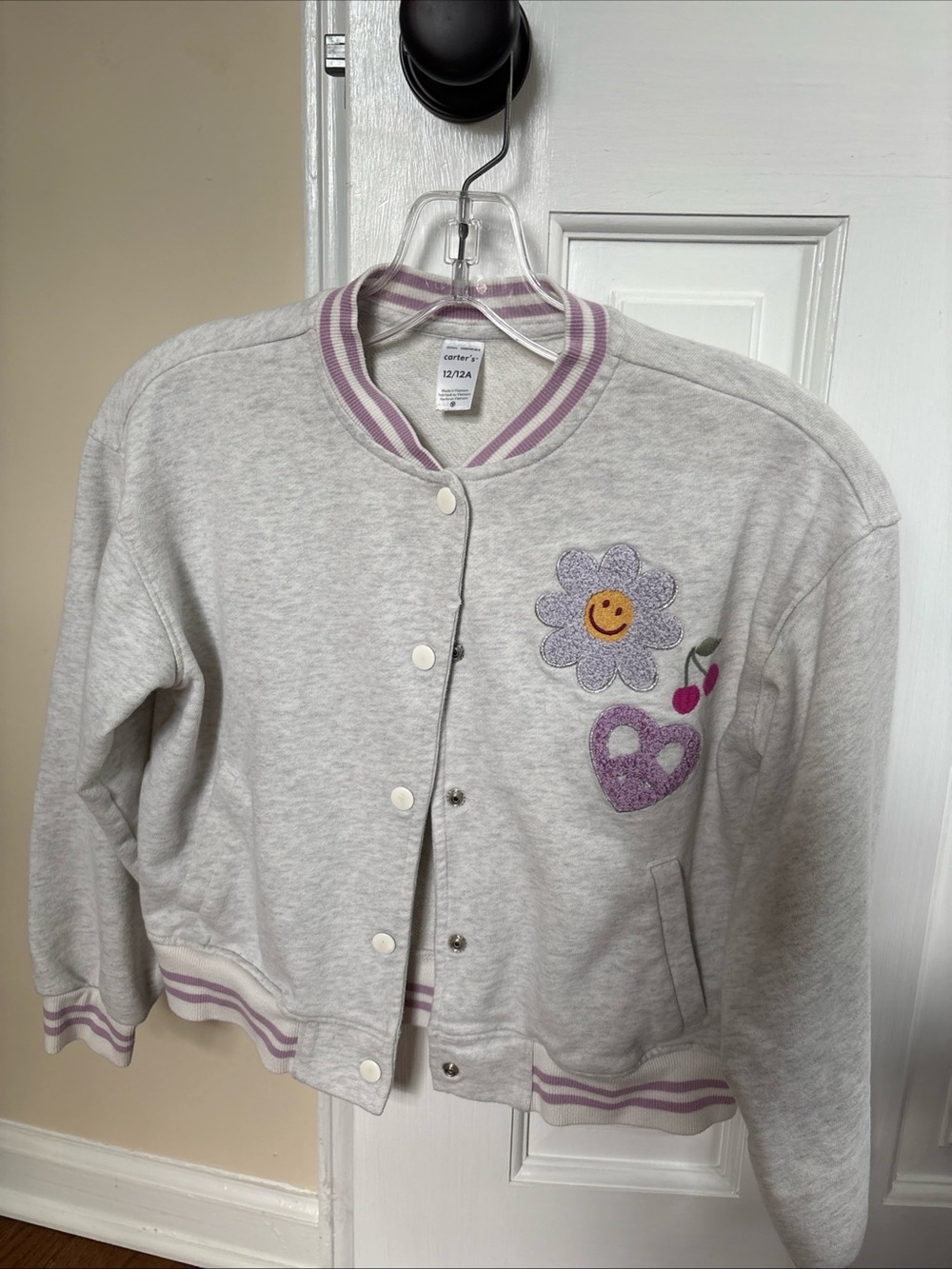 Girls Carter's Light Gray and Lavender Striped Collar Sweatshirt size 12